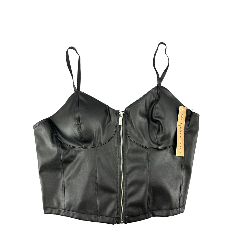 Almost Famous Black Faux Leather Zip Front Corset XL Club Festival Punk Goth